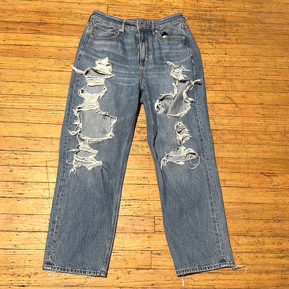 Women’s American Eagle Distressed Denim Jeans Highest Rise 90s Boyfriend Blue